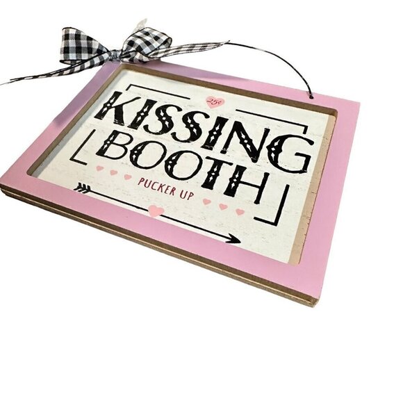 Valentines Day Mini Sign Pink Kissing Booth Farmhouse Tiered Tray Decor Holiday - Picture 5 of 11